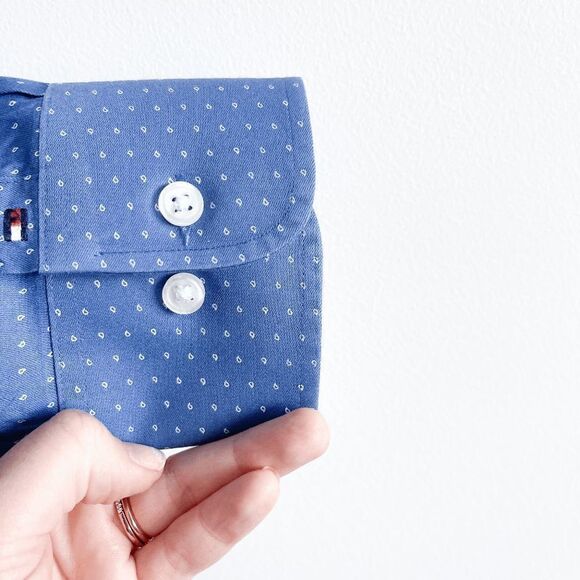 Tommy Hilfiger Mens Dress Shirt Regular Fit Button Down Long Sleeve Blue Large - Picture 3 of 8